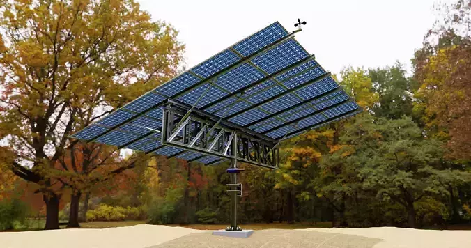Dual Axis Solar Tracker Pole3x6 Panel Layout Low-poly 3D model