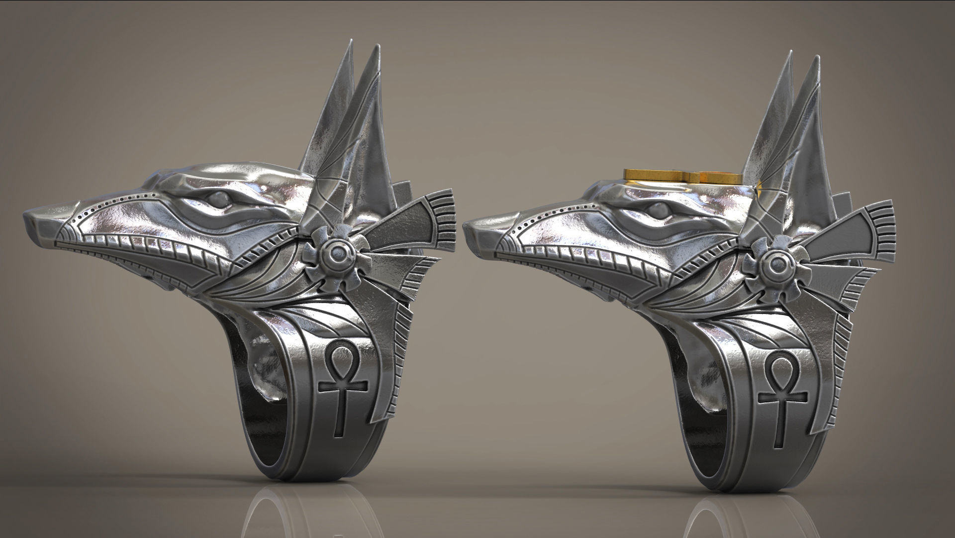 Anubis ring Stargate Egyptian deity  Ankh STL for 3d printing 3D print model_3