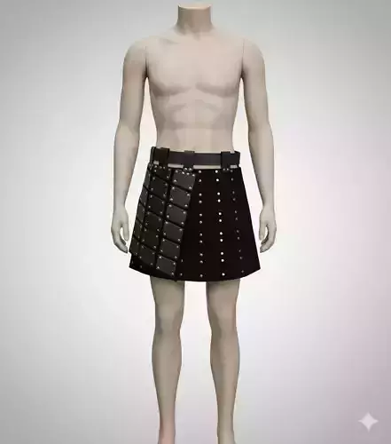 Armor Skirt Black Leather with Riveted Metal Studs Low-poly 3D model