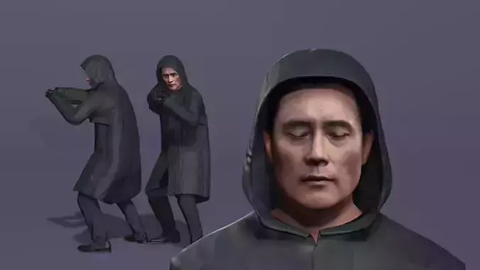 Realistic Lee Byung-hun Squid Game Boss in Trench Coat 3D Model