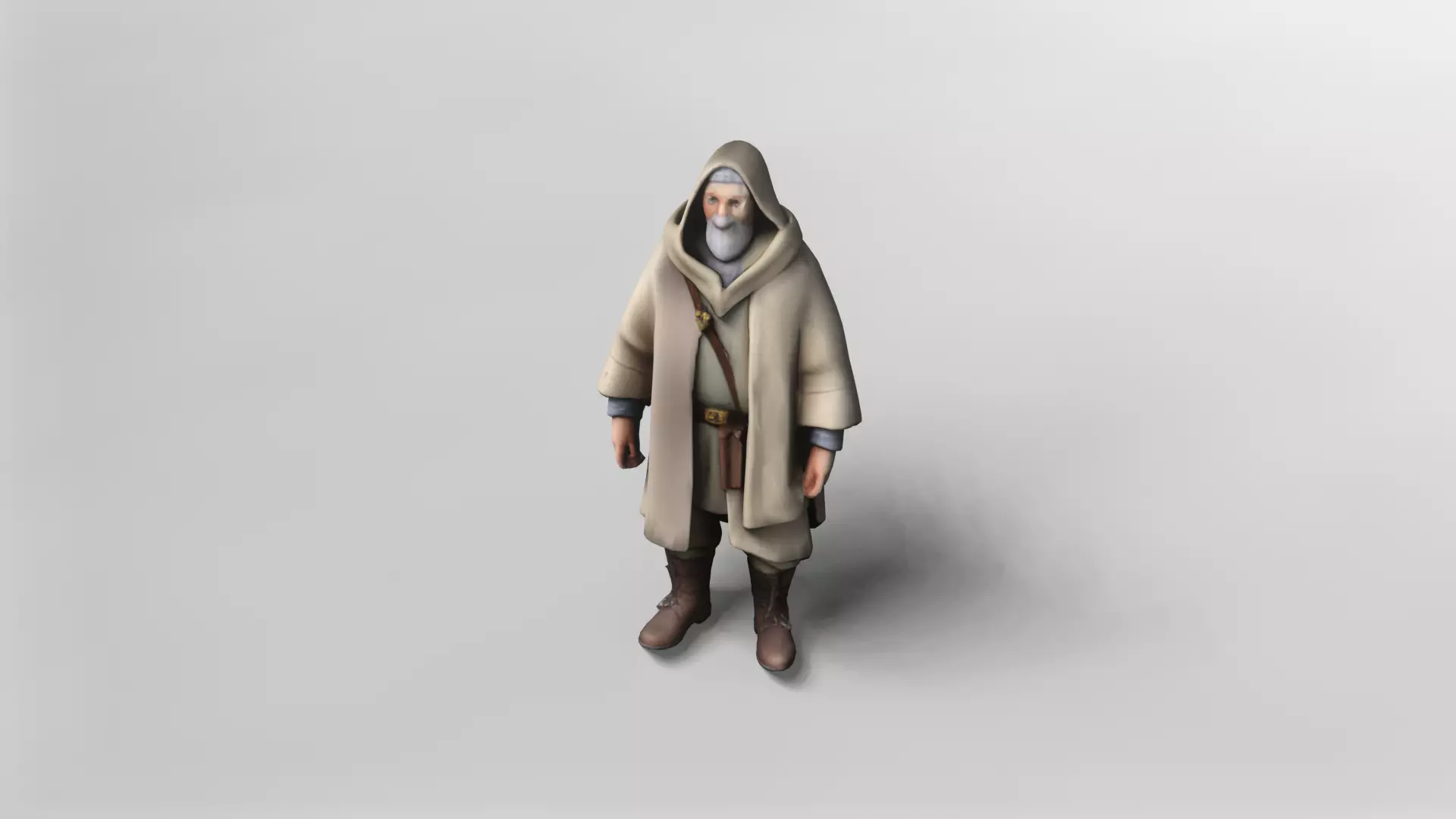 Elderly Wise Man in Hooded Cloak 3D Model 3D model_1
