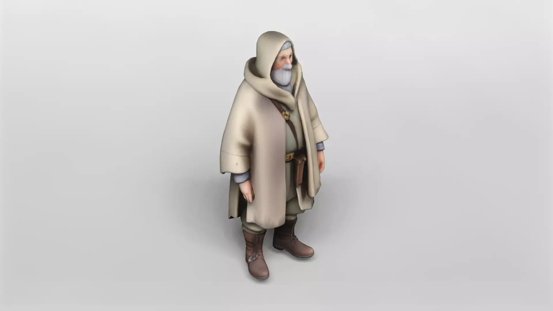 Elderly Wise Man in Hooded Cloak 3D Model 3D model_0