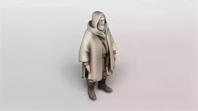 Elderly Wise Man in Hooded Cloak 3D Model 3D model