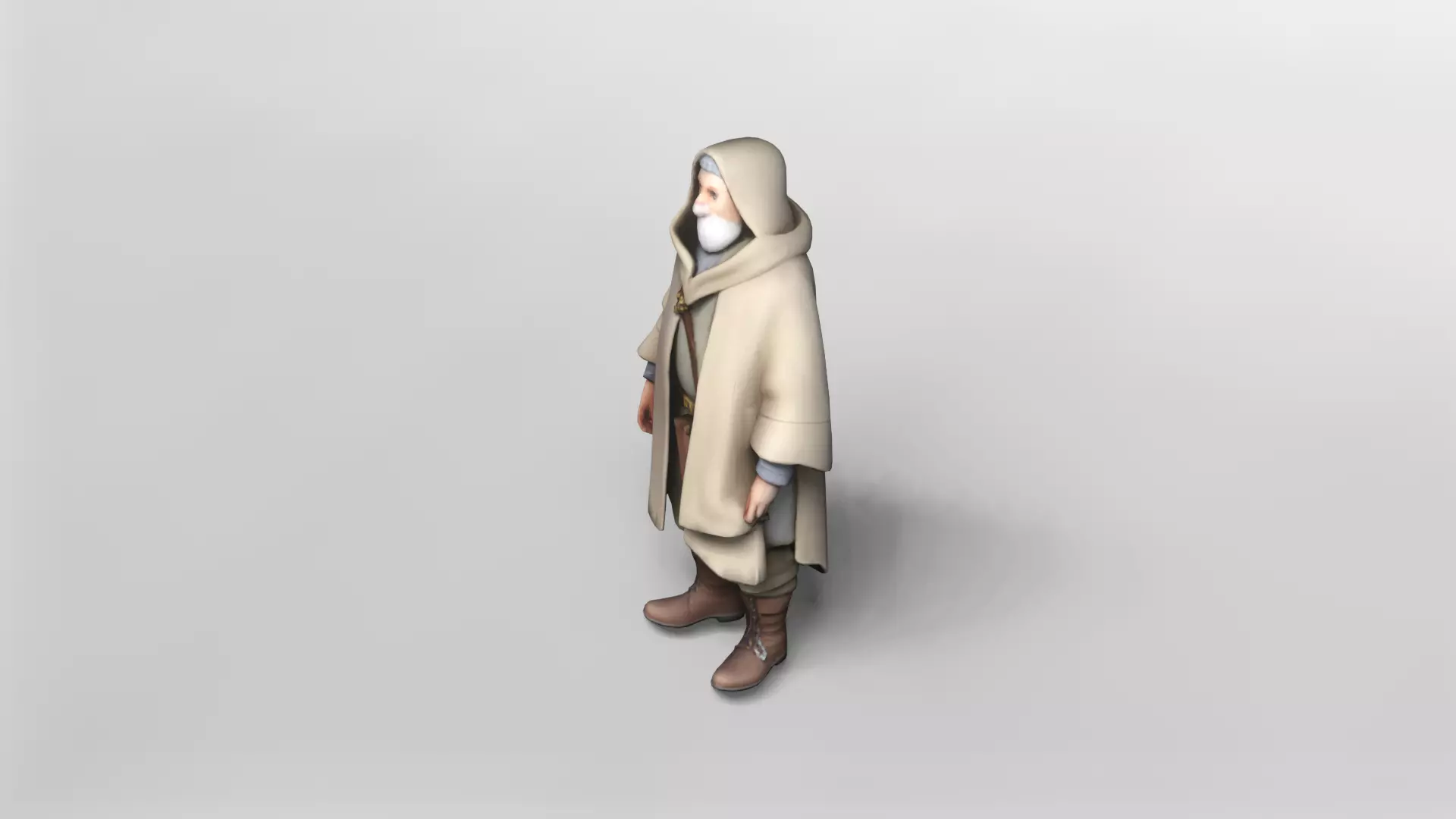 Elderly Wise Man in Hooded Cloak 3D Model 3D model_2