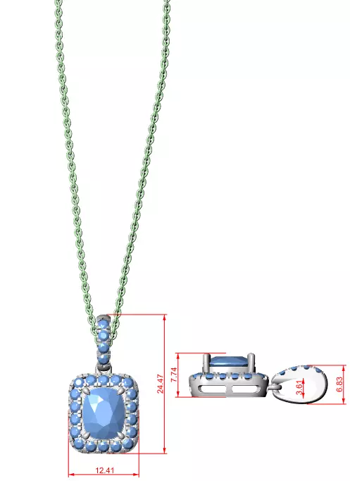 Cushion Halo Solitaire Pendant 3dm stl renders Animation Videos 3D print model_1