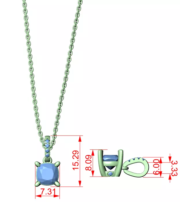 Cushion Solitaire Pendant 3dm stl renders Animation Videos  3D print model_1