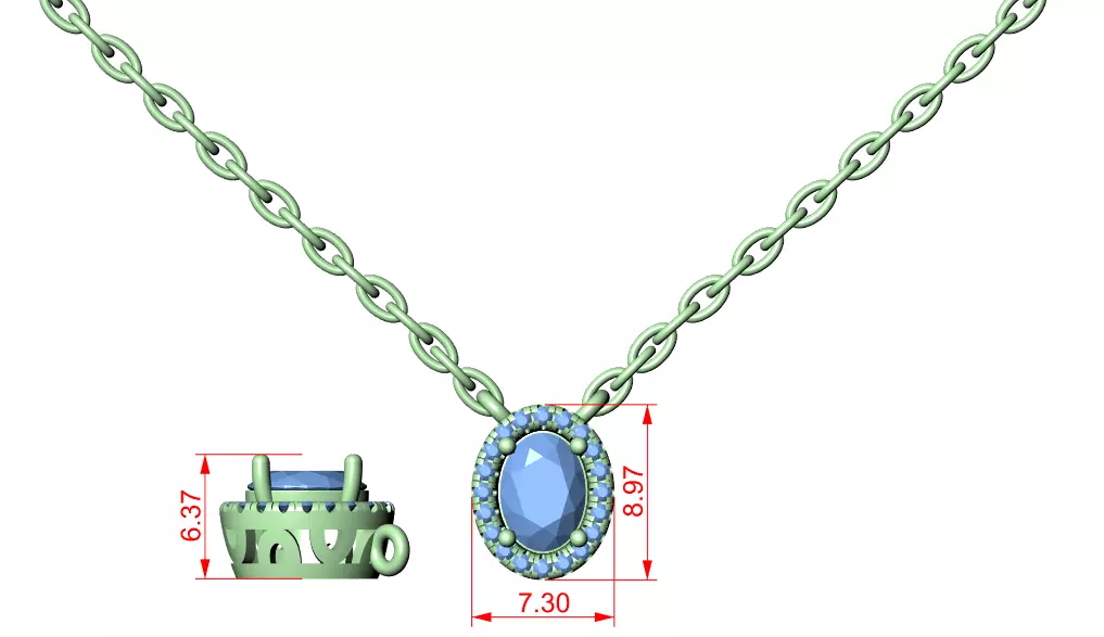 Oval Halo Solitaire Pendant 3dm stl renders Animation Videos  3D print model_1