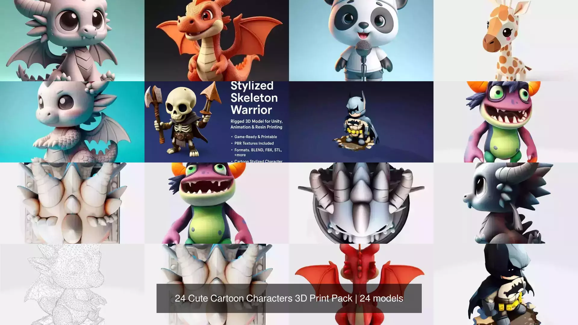 24 Cute Cartoon Characters 3D Print Pack 3D Model Collection_2