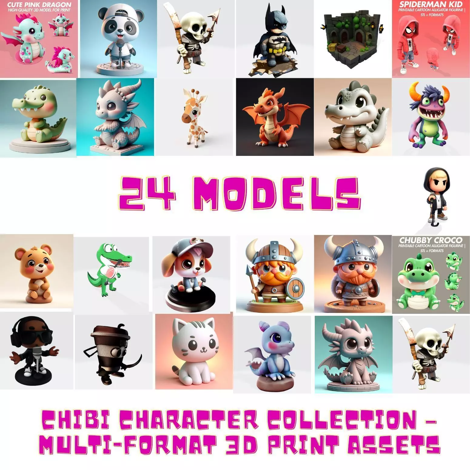 24 Cute Cartoon Characters 3D Print Pack 3D Model Collection_0