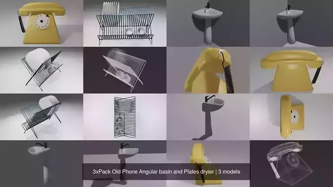 3xPack Old Phone Angular basin and Plates dryier