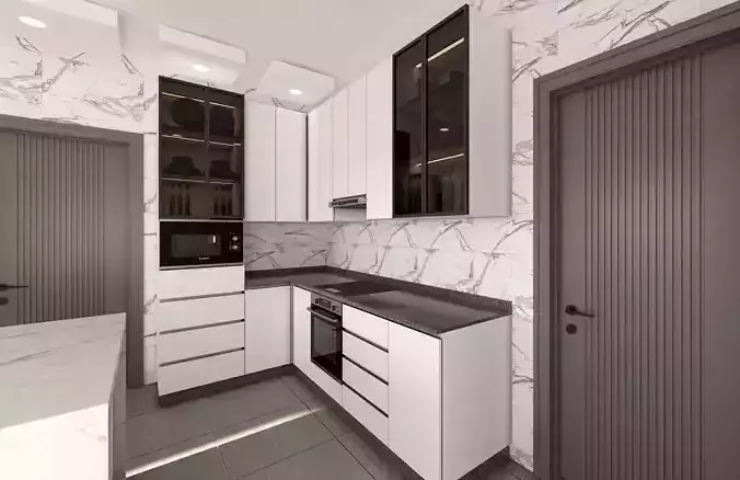 Modern Kitchen with Island 3D Model