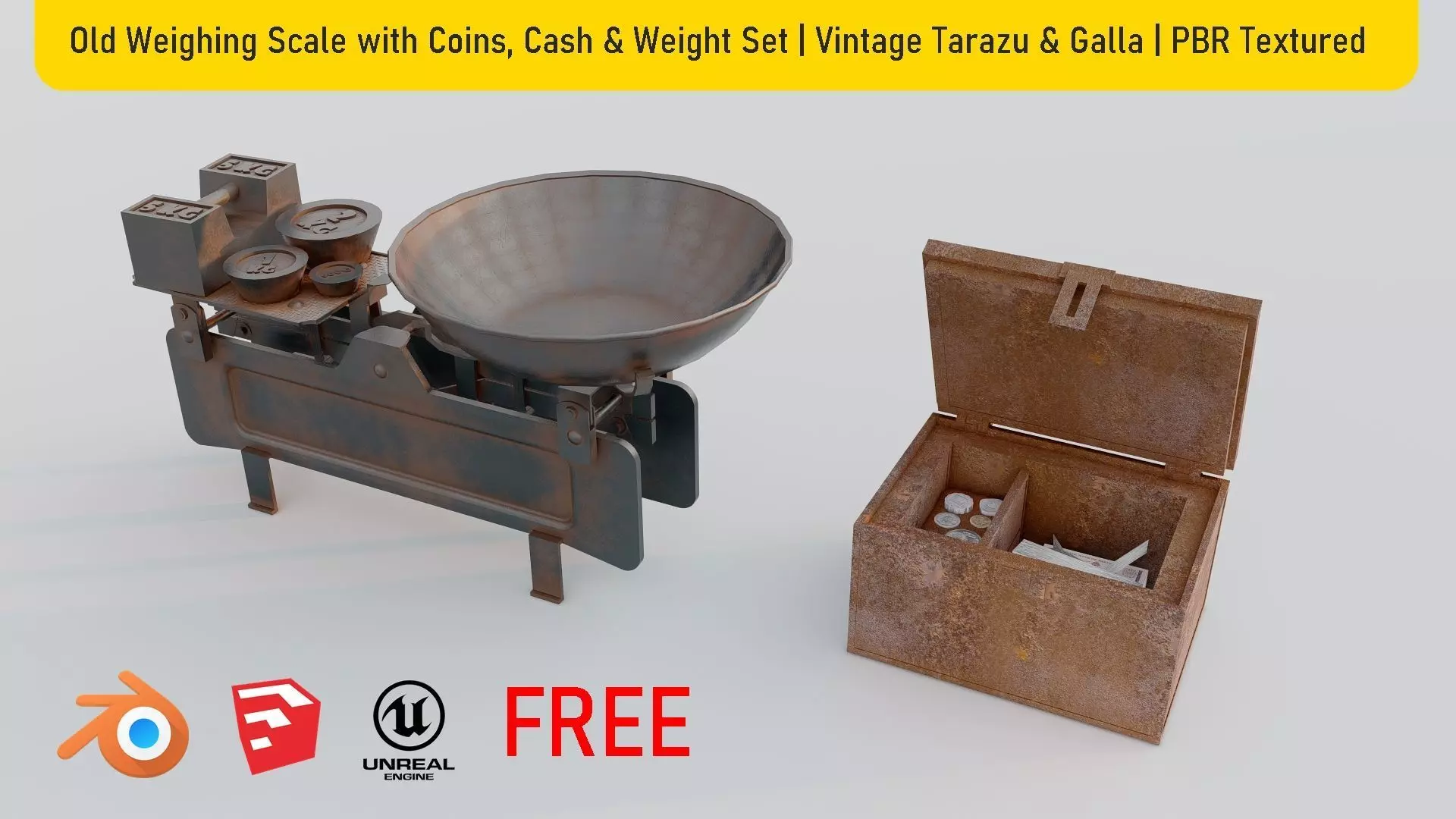 Old Weighing Scale with Coins Free low-poly 3D model