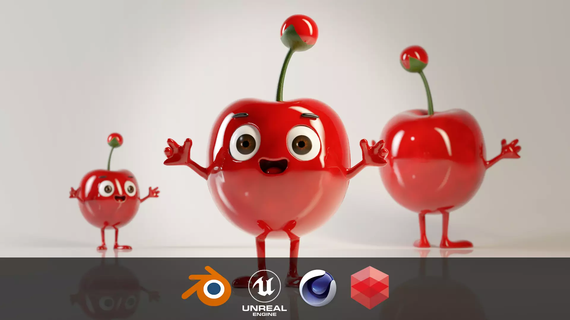 Cherry Fruit Mascot Character Low-poly 3D model