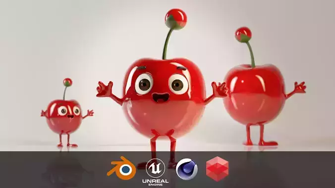 Cherry Fruit Mascot Character  Low-poly 3D model