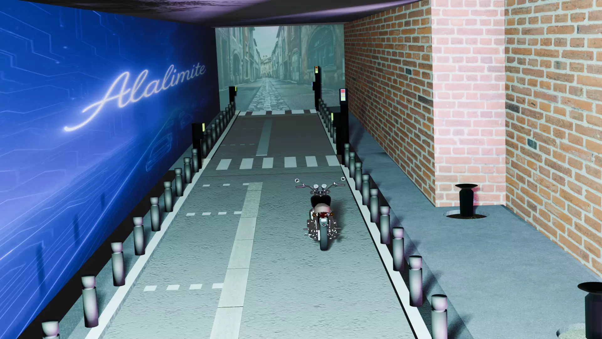 Urban Street Scene 3D Model with Props and Motorcycle Low-poly 3D model_1