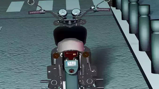 Urban Street Scene 3D Model with Props and Motorcycle Low-poly 3D model