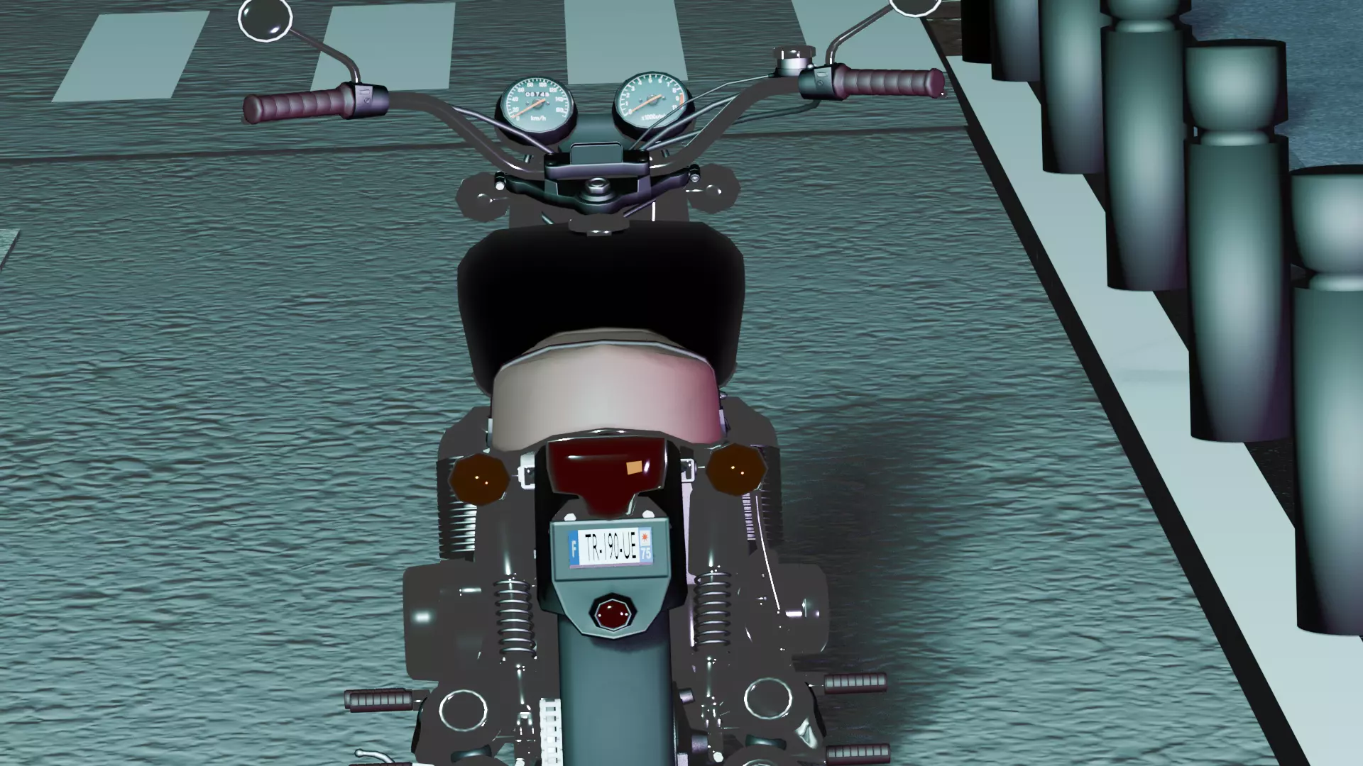 Urban Street Scene 3D Model with Props and Motorcycle Low-poly 3D model_0