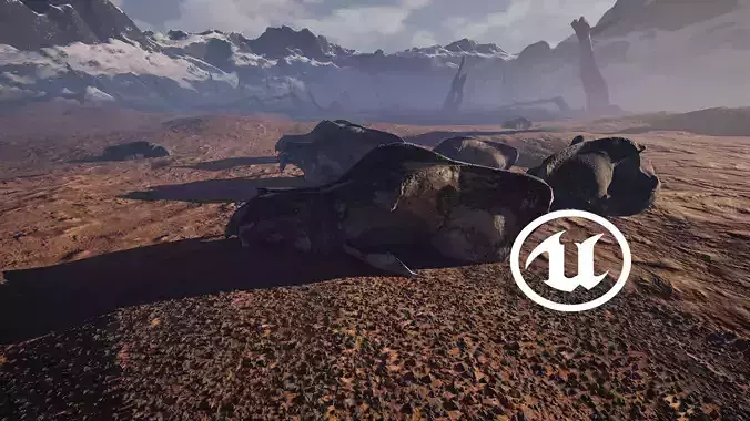 Snowy Mountain Landscape With Skull-Unreal Engine Scene