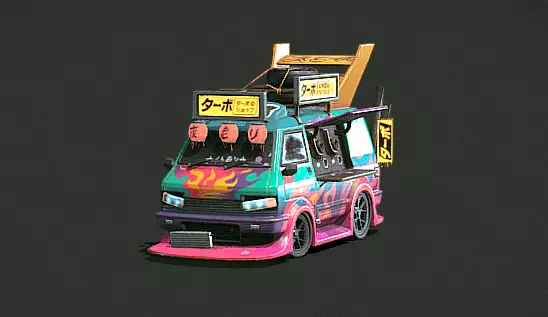 Stylized Turbo Drift Van Cyberpunk Vehicle Game Ready FBX 3D model_7