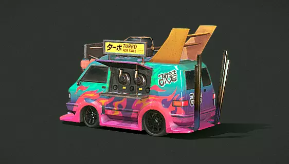 Stylized Turbo Drift Van Cyberpunk Vehicle Game Ready FBX 3D model_6