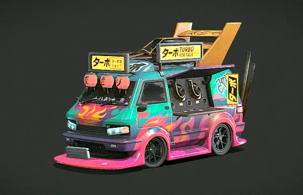 Stylized Turbo Drift Van Cyberpunk Vehicle Game Ready FBX 3D model_0
