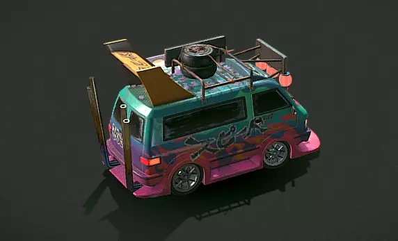 Stylized Turbo Drift Van Cyberpunk Vehicle Game Ready FBX 3D model_5