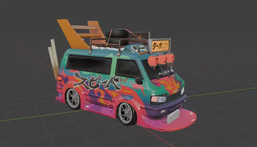 Stylized Turbo Drift Van Cyberpunk Vehicle Game Ready FBX 3D model_2