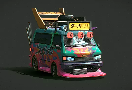 Stylized Turbo Drift Van Cyberpunk Vehicle Game Ready FBX 3D model_4