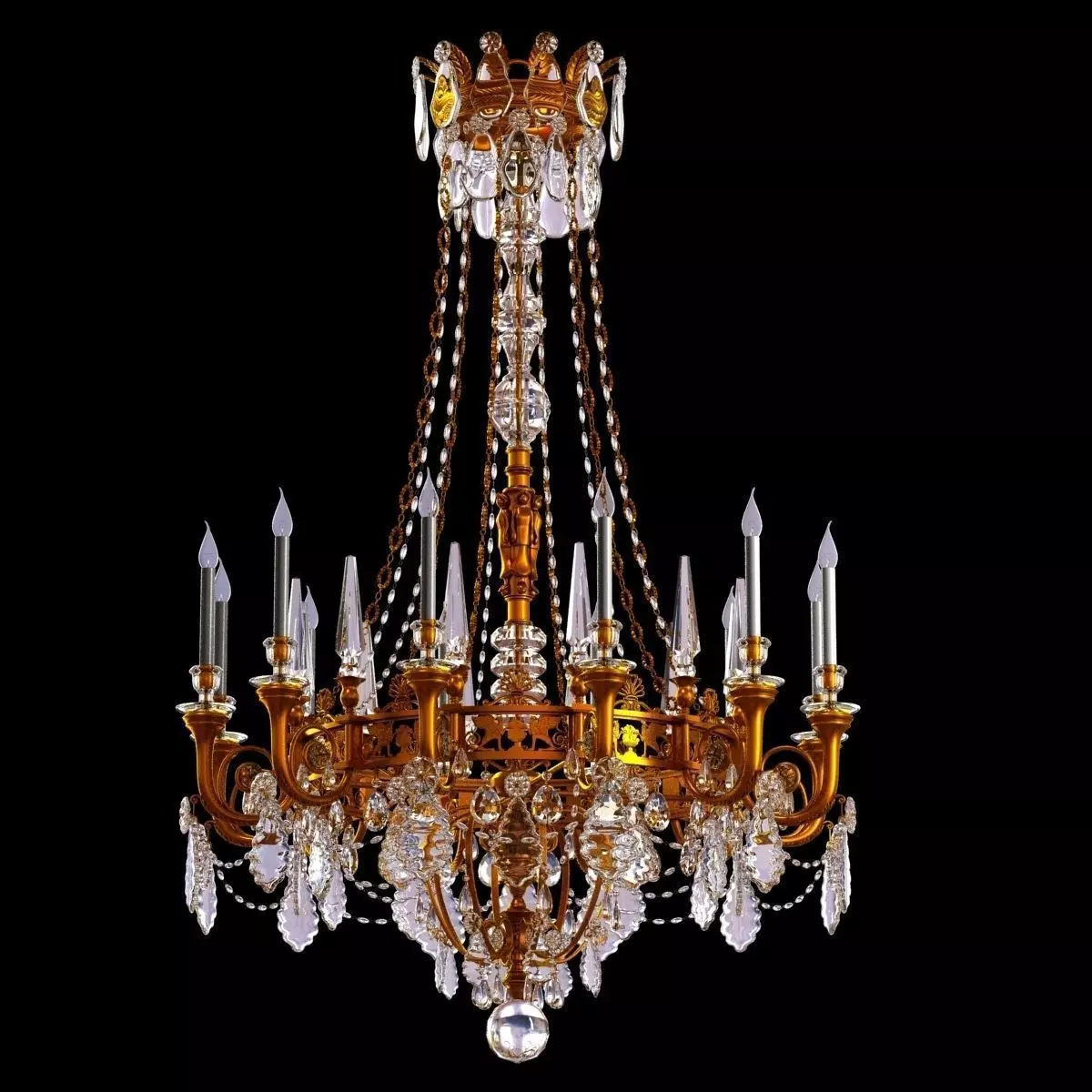 Big antique classic chandelier in brass finish 3D model