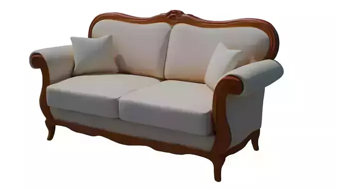 A two-seater wooden sofa