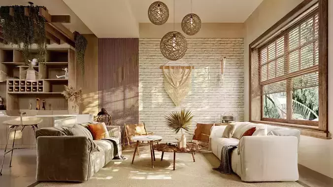 Pixels and Flowers living room interior scene