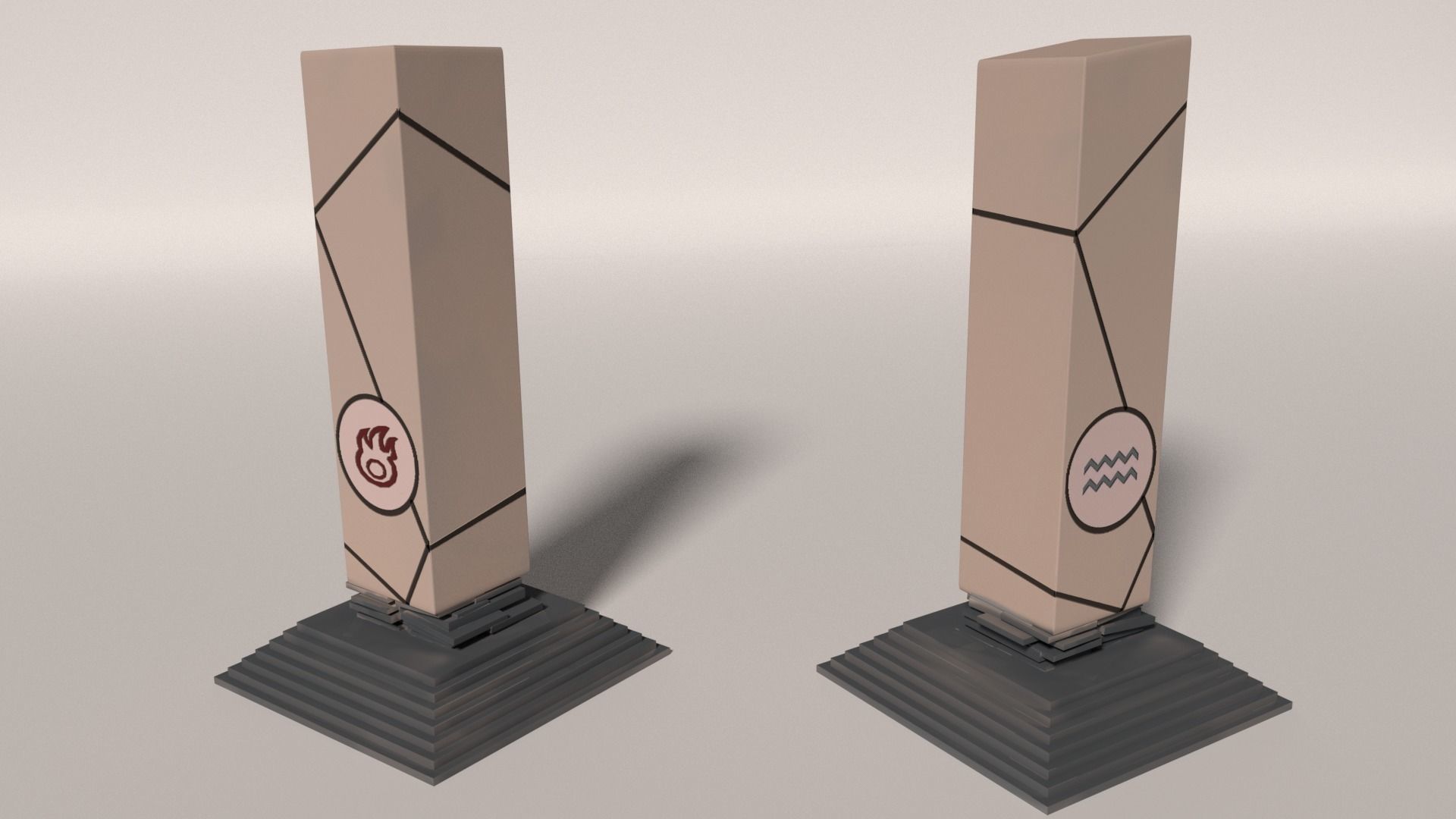Fire-Water Pillar Low-poly 3D model_1
