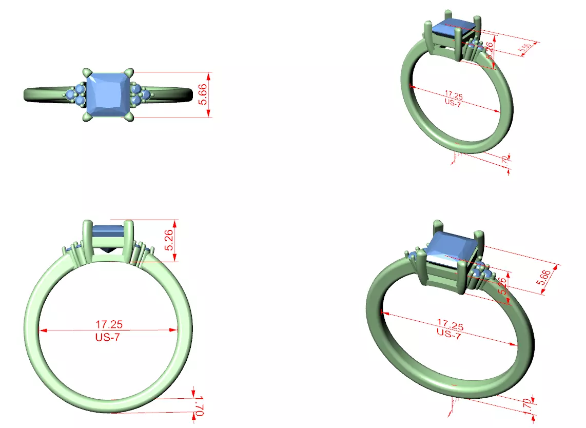 Princess Cut Seven Stone Engagement Wedding Ring File Video 3D print model_12