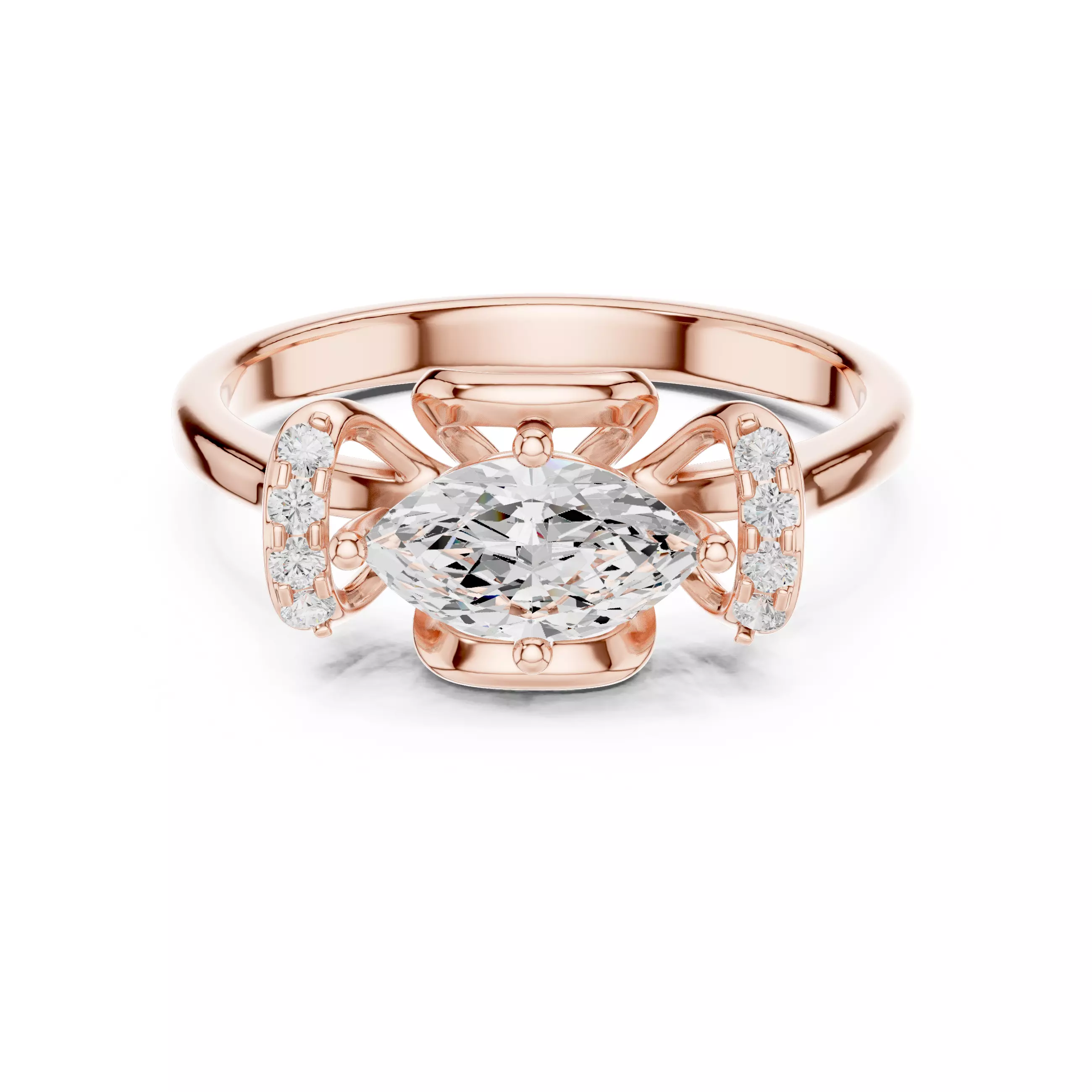 East West Marquise Cut Diamond Engagement Ring 3DM STL Video 3D print model_0