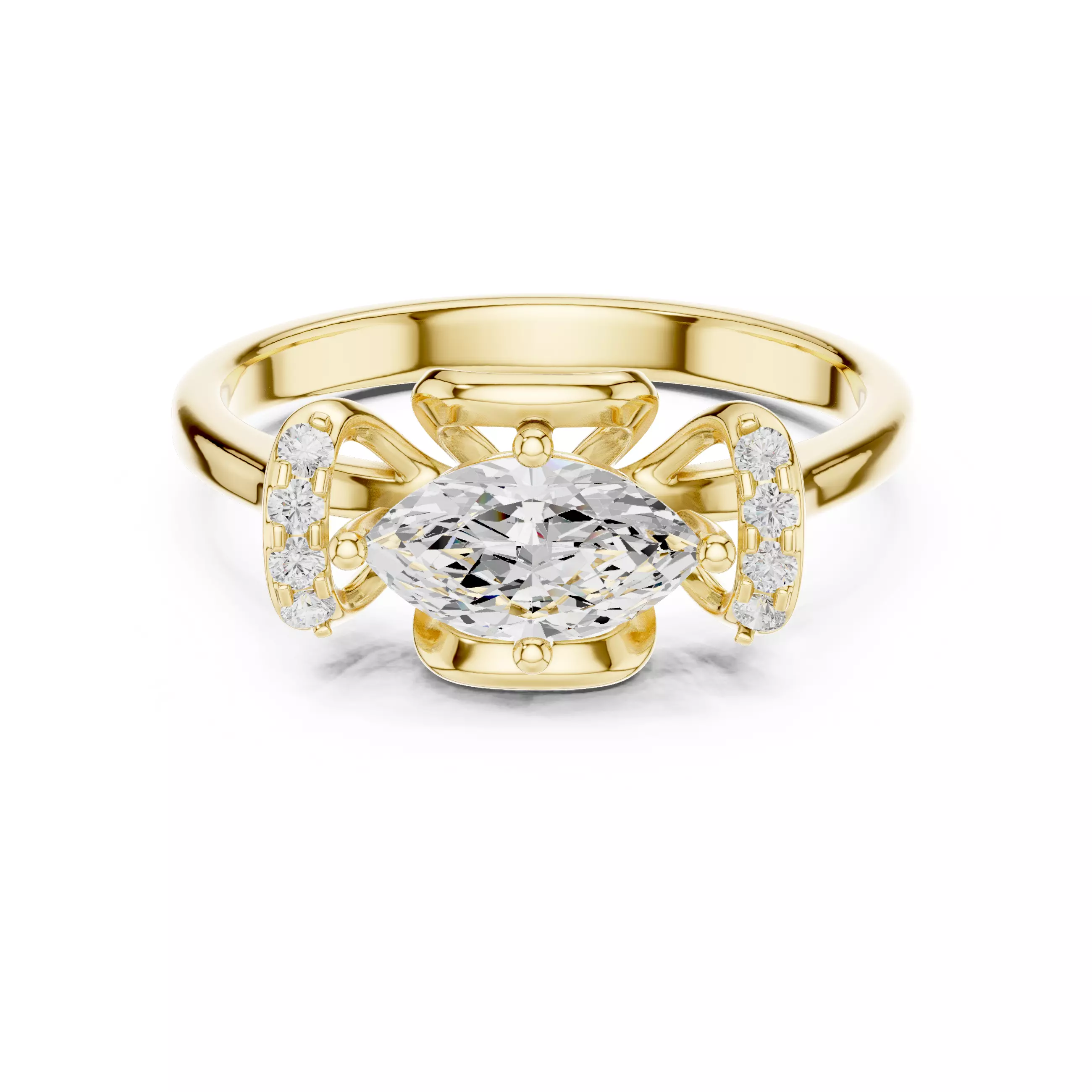 East West Marquise Cut Diamond Engagement Ring 3DM STL Video 3D print model_1