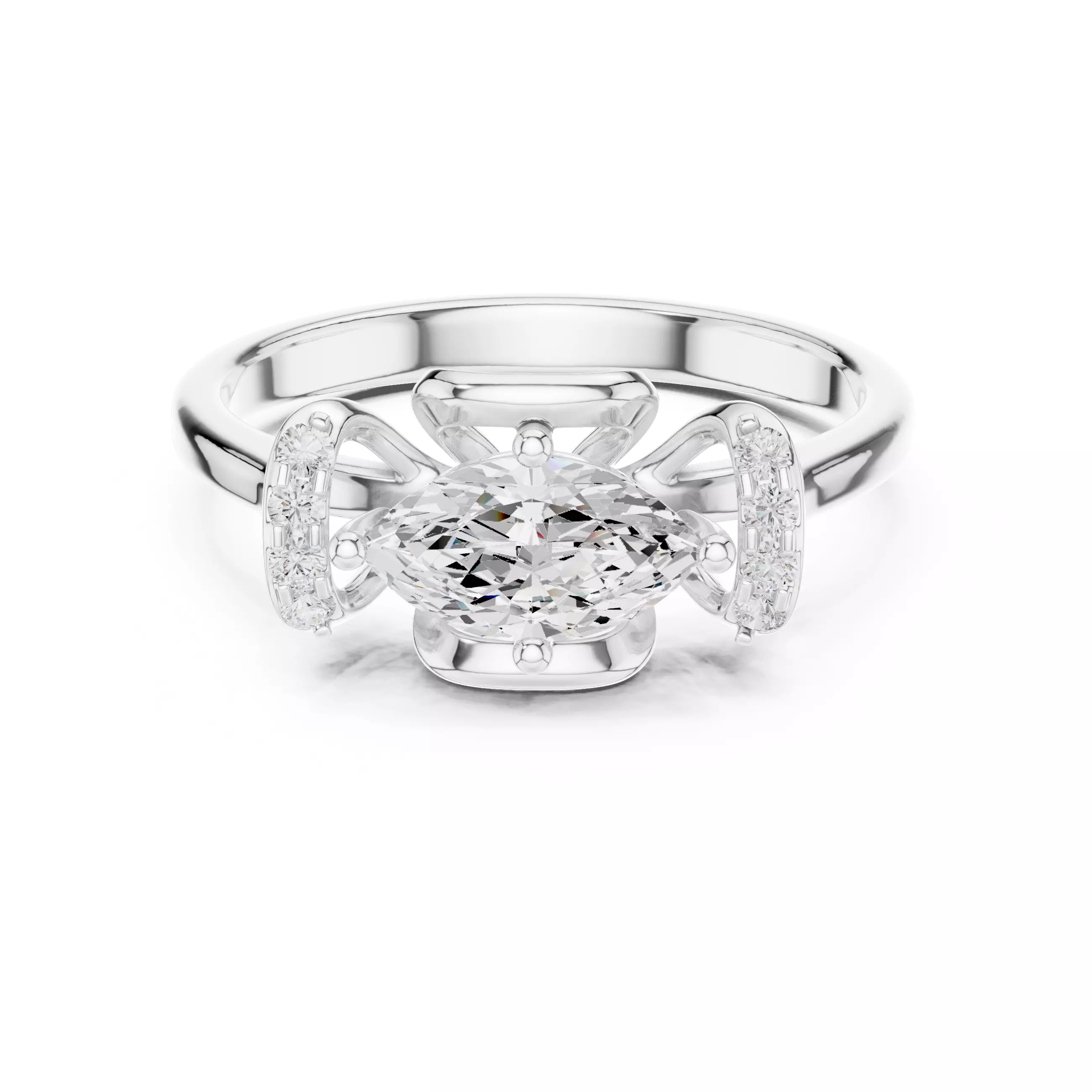 East West Marquise Cut Diamond Engagement Ring 3DM STL Video 3D print model_2