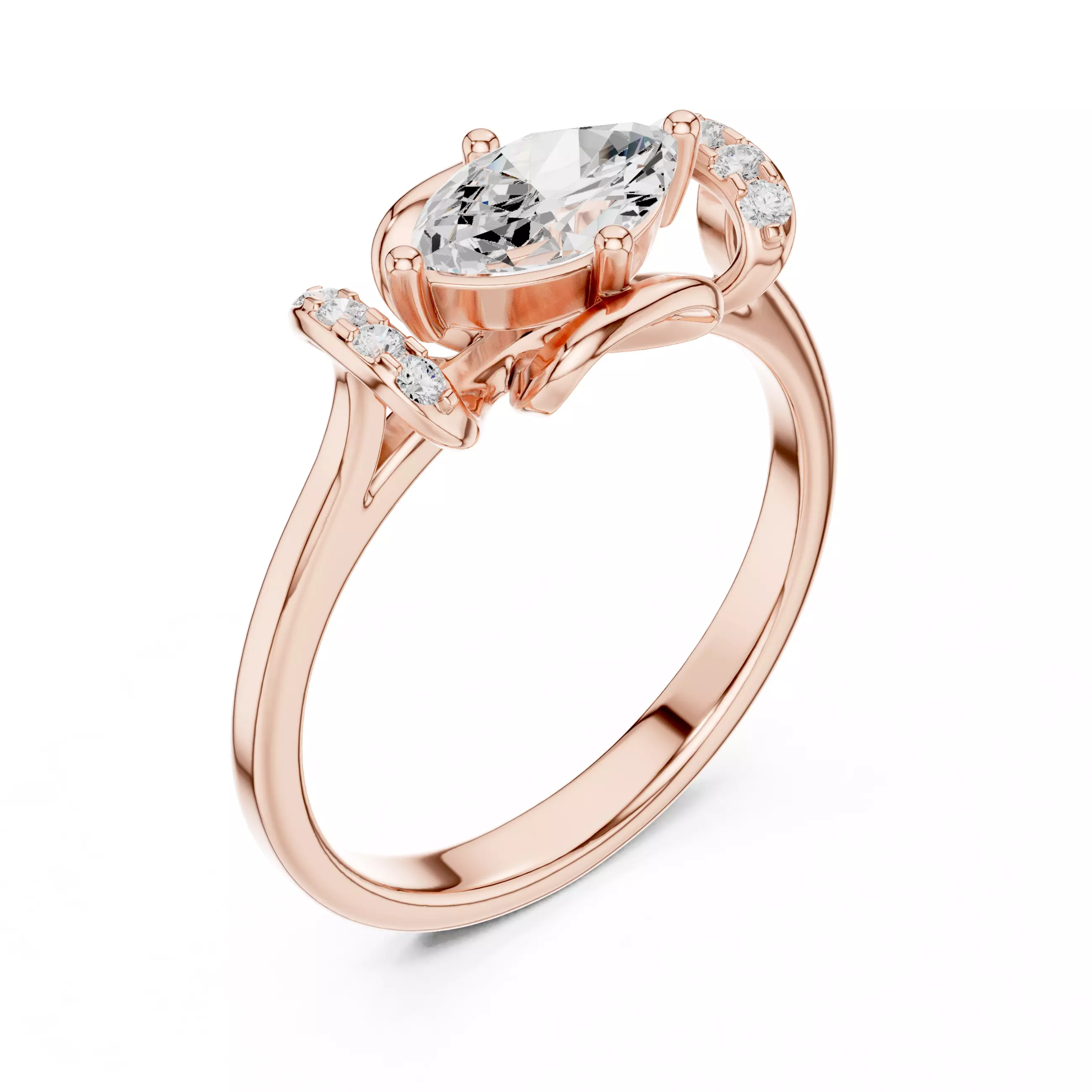 East West Marquise Cut Diamond Engagement Ring 3DM STL Video 3D print model_4