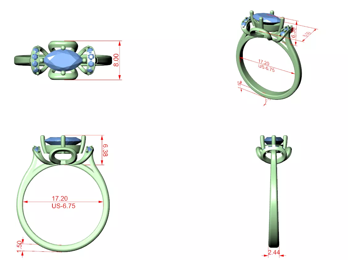 East West Marquise Cut Diamond Engagement Ring 3DM STL Video 3D print model_12