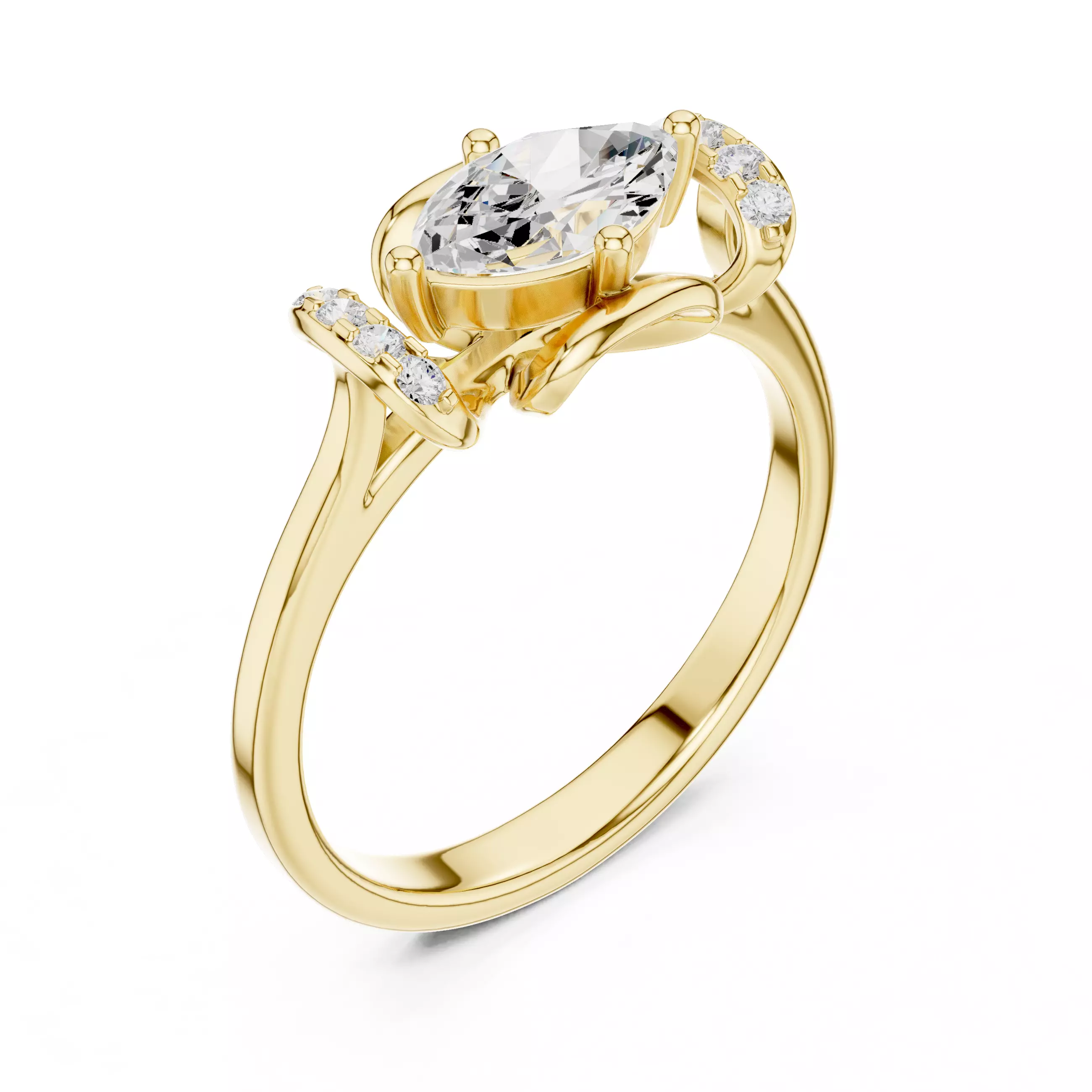 East West Marquise Cut Diamond Engagement Ring 3DM STL Video 3D print model_7