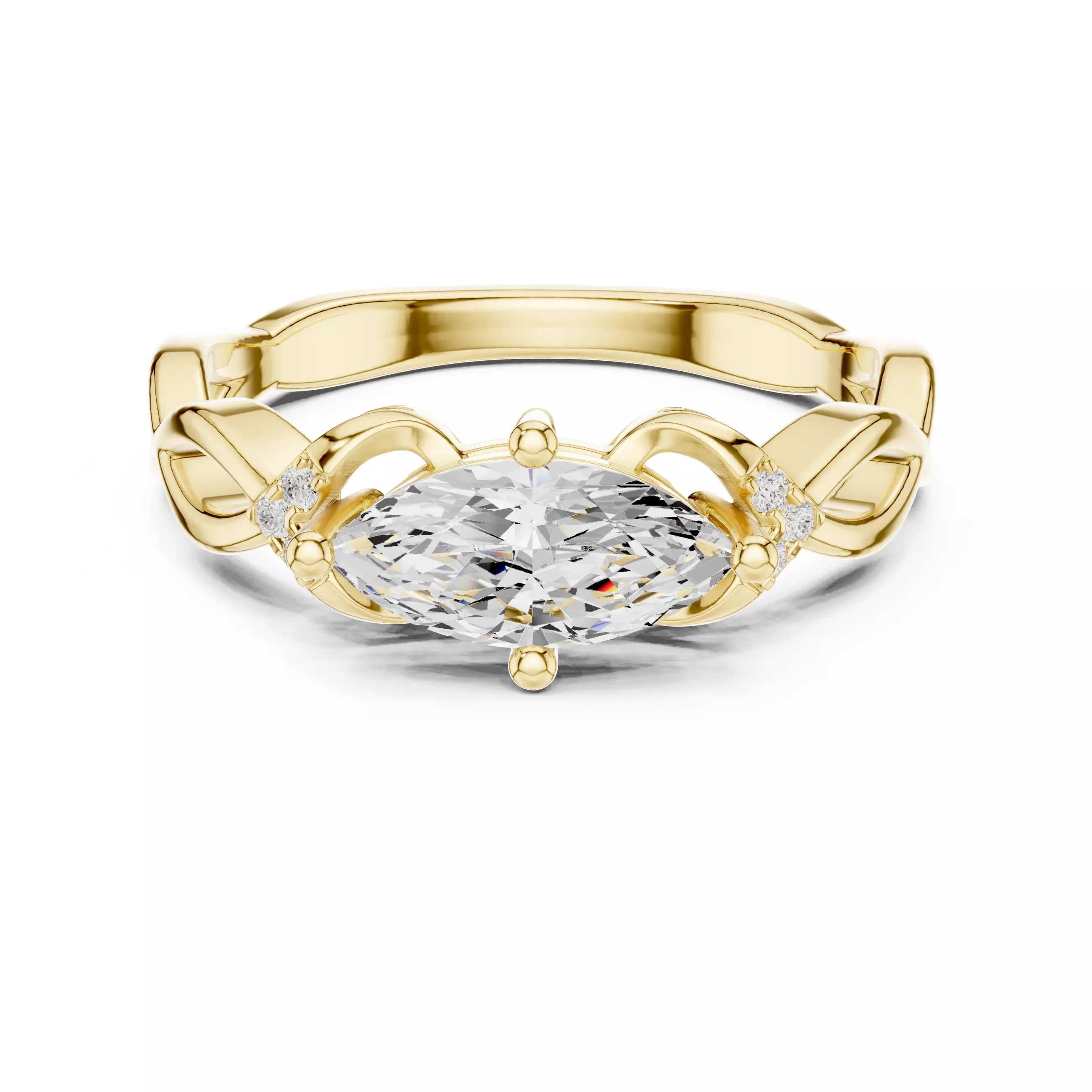 East West Marquise Cut Micro Prong Set Woman Ring 3DM STL Video 3D print model_1