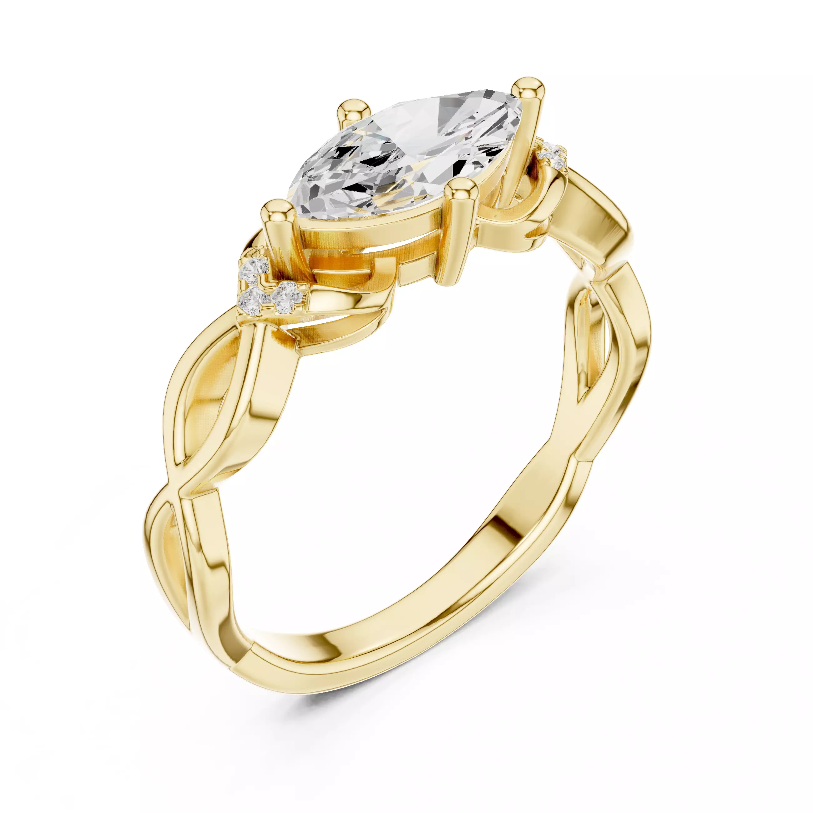 East West Marquise Cut Micro Prong Set Woman Ring 3DM STL Video 3D print model_7