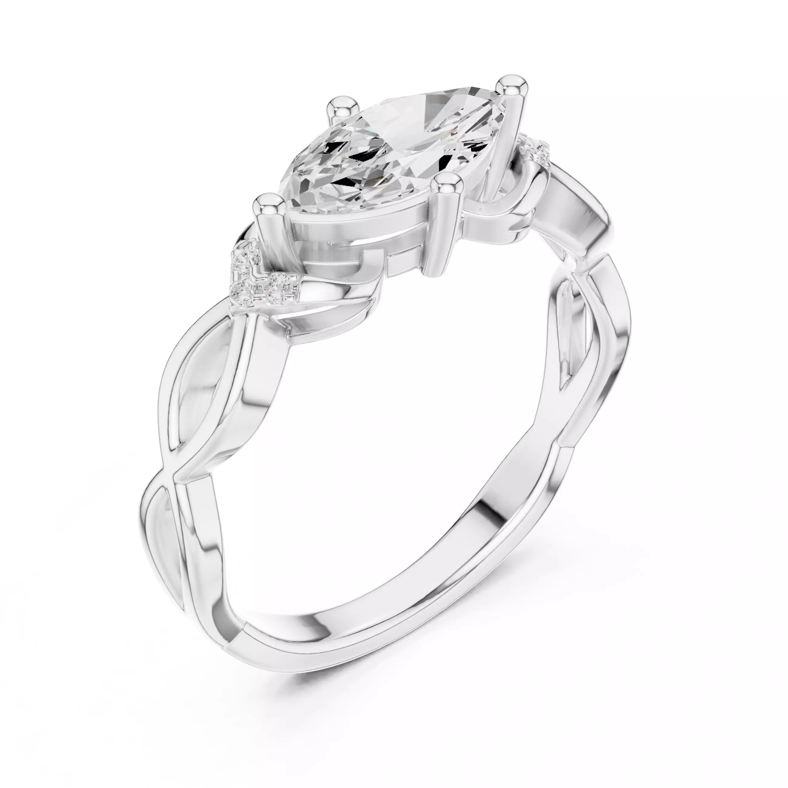 East West Marquise Cut Micro Prong Set Woman Ring 3DM STL Video 3D print model_10