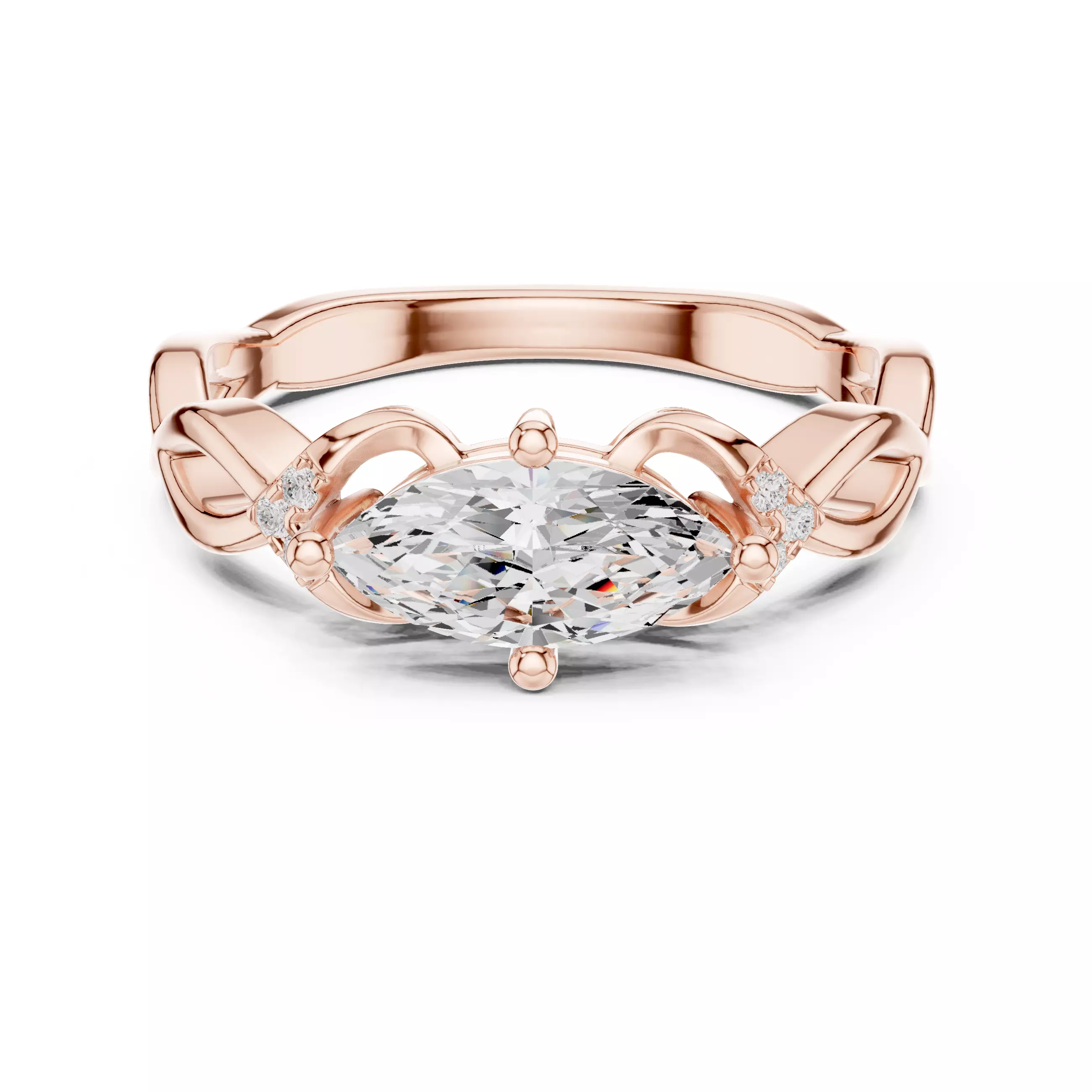 East West Marquise Cut Micro Prong Set Woman Ring 3DM STL Video 3D print model_0