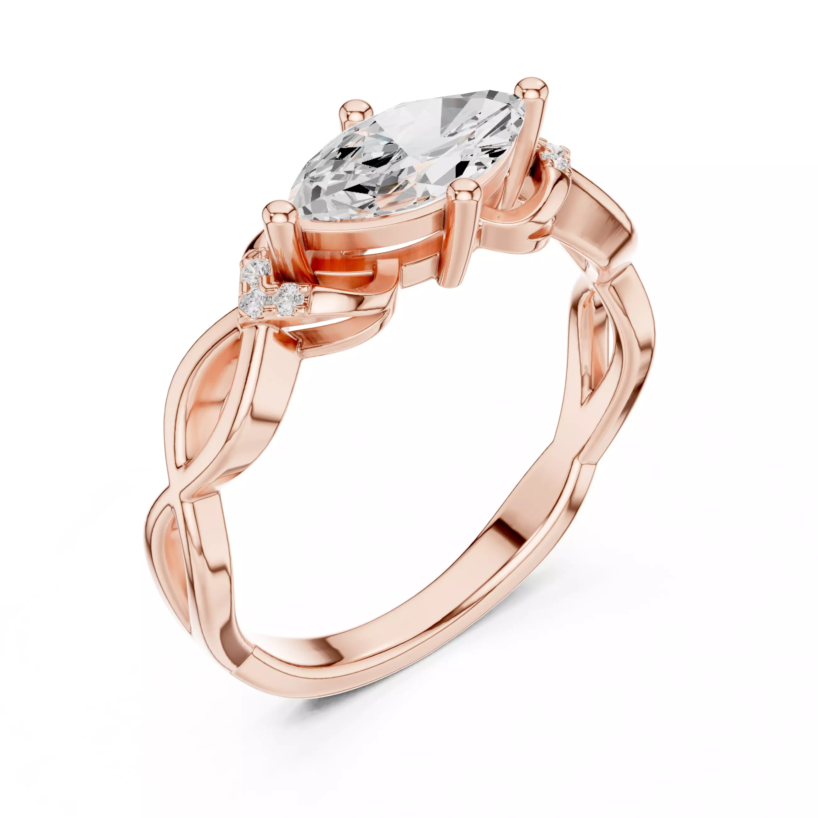 East West Marquise Cut Micro Prong Set Woman Ring 3DM STL Video 3D print model_4