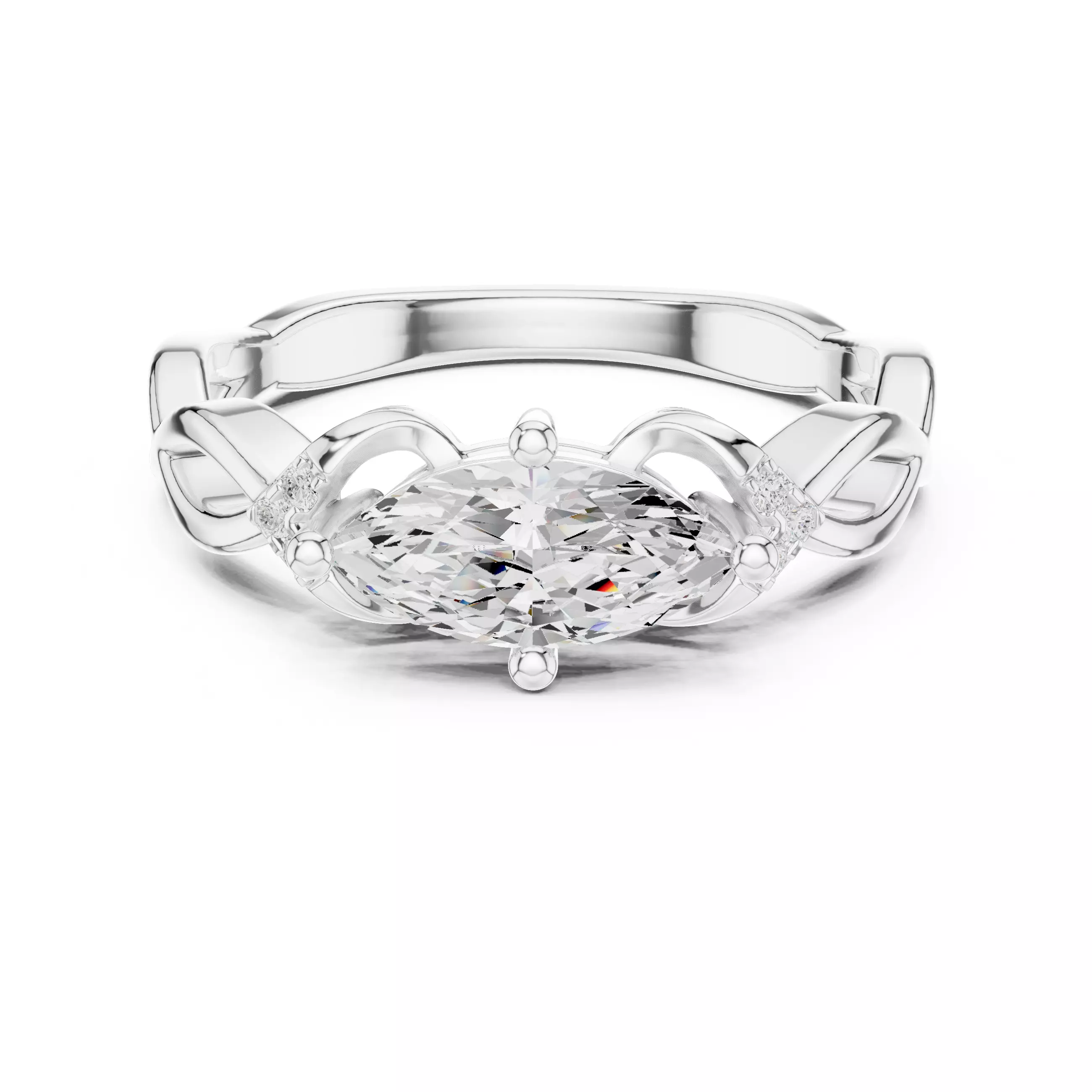 East West Marquise Cut Micro Prong Set Woman Ring 3DM STL Video 3D print model_2