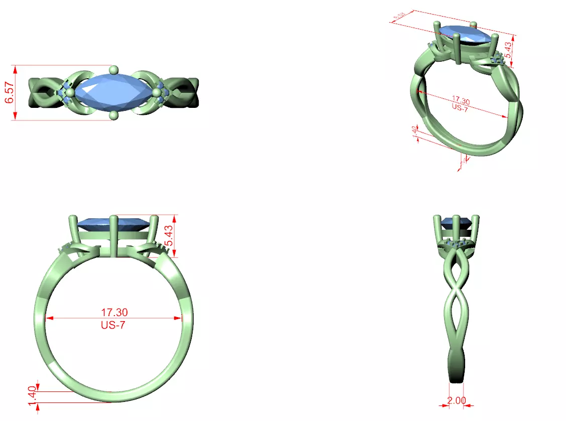 East West Marquise Cut Micro Prong Set Woman Ring 3DM STL Video 3D print model_12