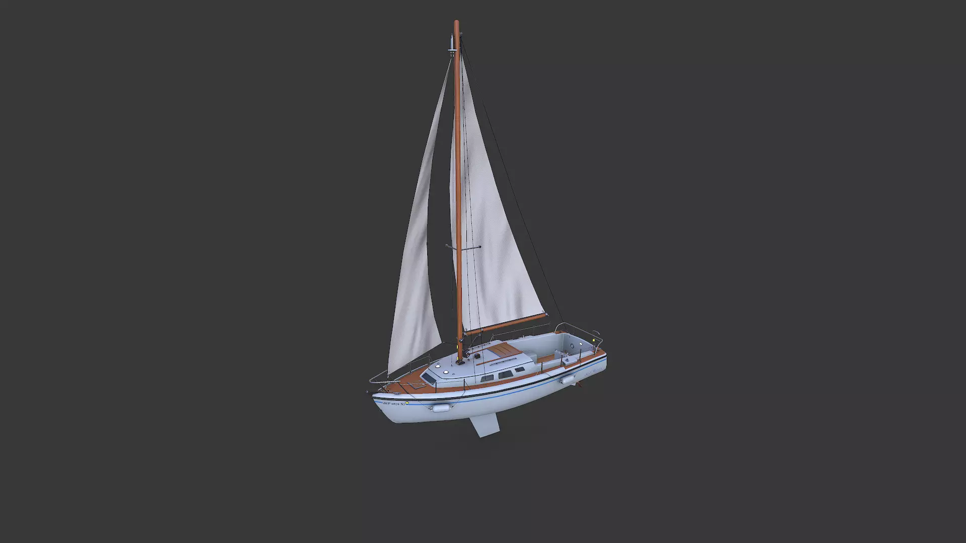 Sailing Yacht with Interior 02 Low-poly PBR Low-poly 3D model_5
