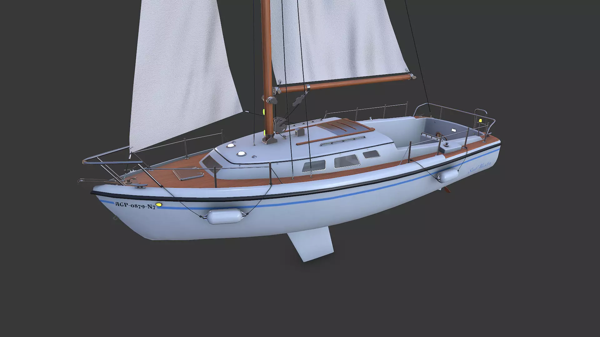 Sailing Yacht with Interior 02 Low-poly PBR Low-poly 3D model_2
