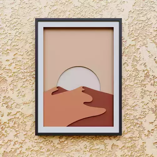 Minimalist Desert Sunset Layered Wall Art - 3D Print Decor 