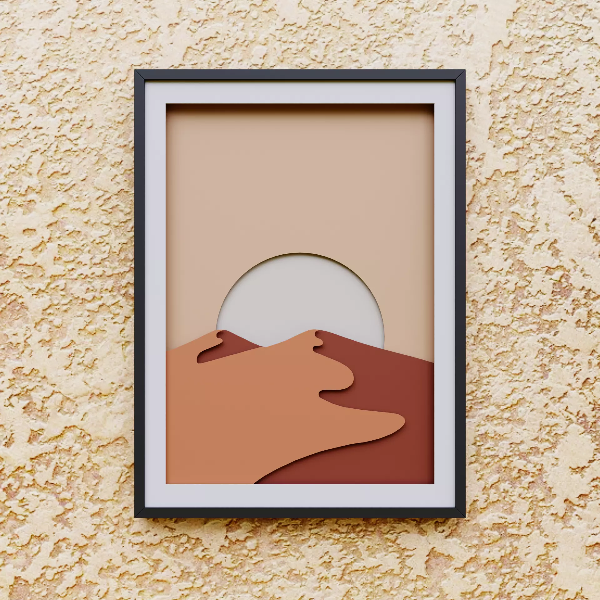 Minimalist Desert Sunset Layered Wall Art - 3D Print Decor  3D print model_0